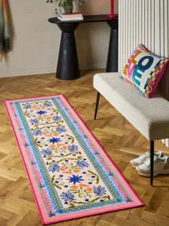 Wasbare loper met heldere bloemenprint