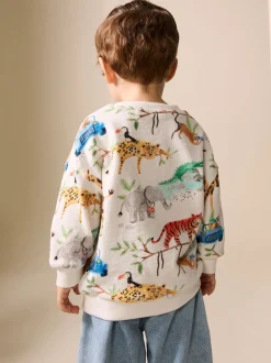 Watercolour Animals - Sweatshirt met ronde hals en all-over print (3 mnd - 7 jr)