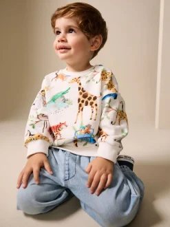 Watercolour Animals - Sweatshirt met ronde hals en all-over print (3 mnd - 7 jr)