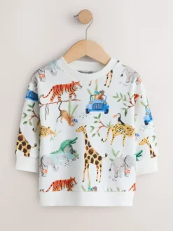 Watercolour Animals - Sweatshirt met ronde hals en all-over print (3 mnd - 7 jr)