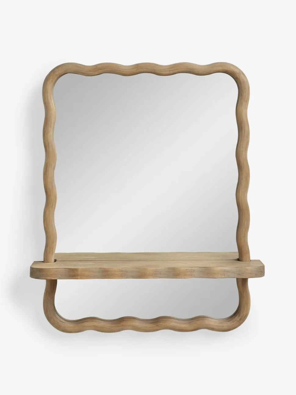Wavy Pine Wood Shelf Bathroom Wall Mirror