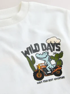 White Dinosaur Oversized - T-shirt met korte mouwen en print op de rug (3mnd -7jr)