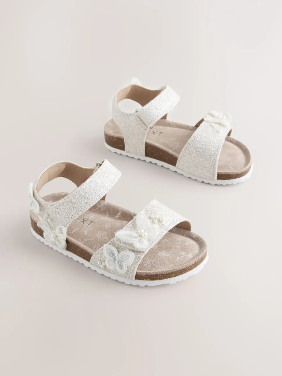 White Glitter Butterfly - Sandalen met klittenbandsluiting en kurken voetbed