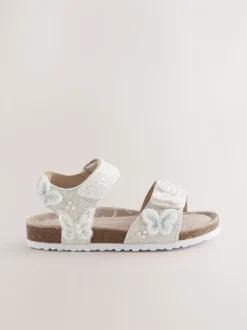 White Glitter Butterfly - Sandalen met klittenbandsluiting en kurken voetbed