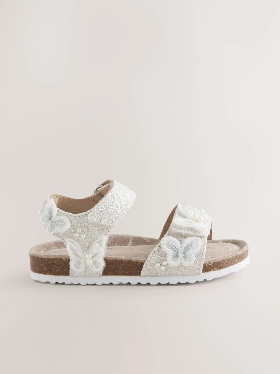White Glitter Butterfly - Sandalen met klittenbandsluiting en kurken voetbed