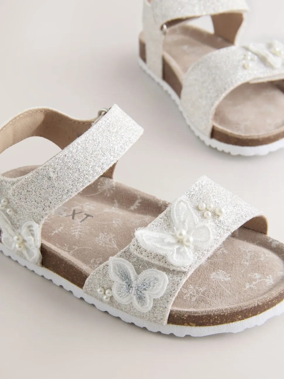 White Glitter Butterfly - Sandalen met klittenbandsluiting en kurken voetbed