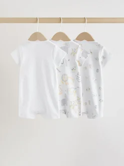 White Safari Animal Embroidered - Verpakking van 3 jersey babyrompertjes
