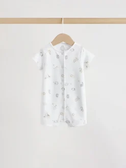 White Safari Animal Embroidered - Verpakking van 3 jersey babyrompertjes