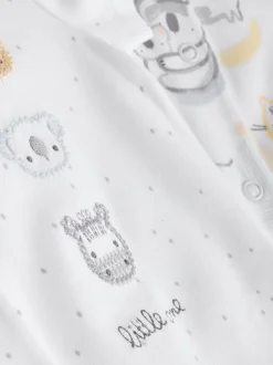 White Safari Animal Embroidered - Verpakking van 3 jersey babyrompertjes