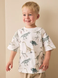 White Watercolour Dinosaurs - Short Sleeve All-Over Print T-Shirt (3 Month-7 Years) (3mths-7yrs)