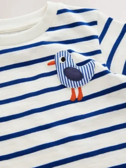 White/Blue Stripe Seagull - Short Sleeve 3D Padded T-Shirt (3mths-7yrs)