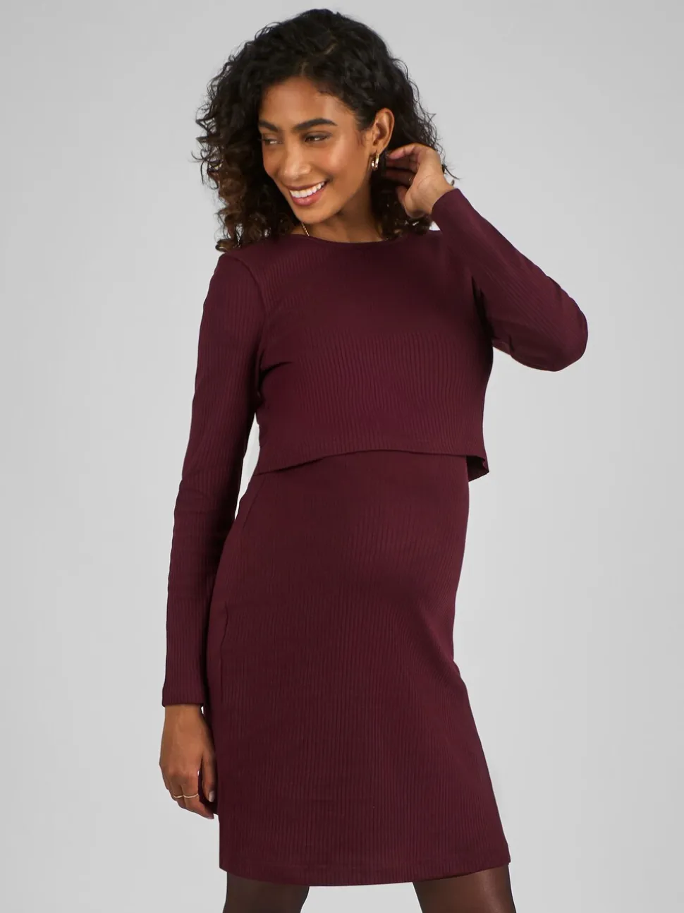 Wijnrood - JoJo Maman Bébé Ribbed Mini Maternity & Nursing Dress