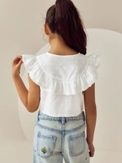 Wit - 100% katoenen blouse met strik aan de voorkant (3 - 16 jr)