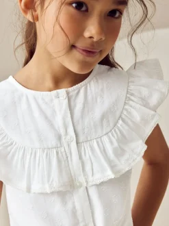 Wit - 100% katoenen blouse met strik aan de voorkant (3 - 16 jr)