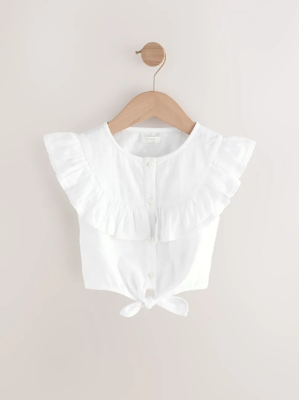 Wit - 100% katoenen blouse met strik aan de voorkant (3 - 16 jr)