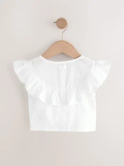 Wit - 100% katoenen blouse met strik aan de voorkant (3 - 16 jr)