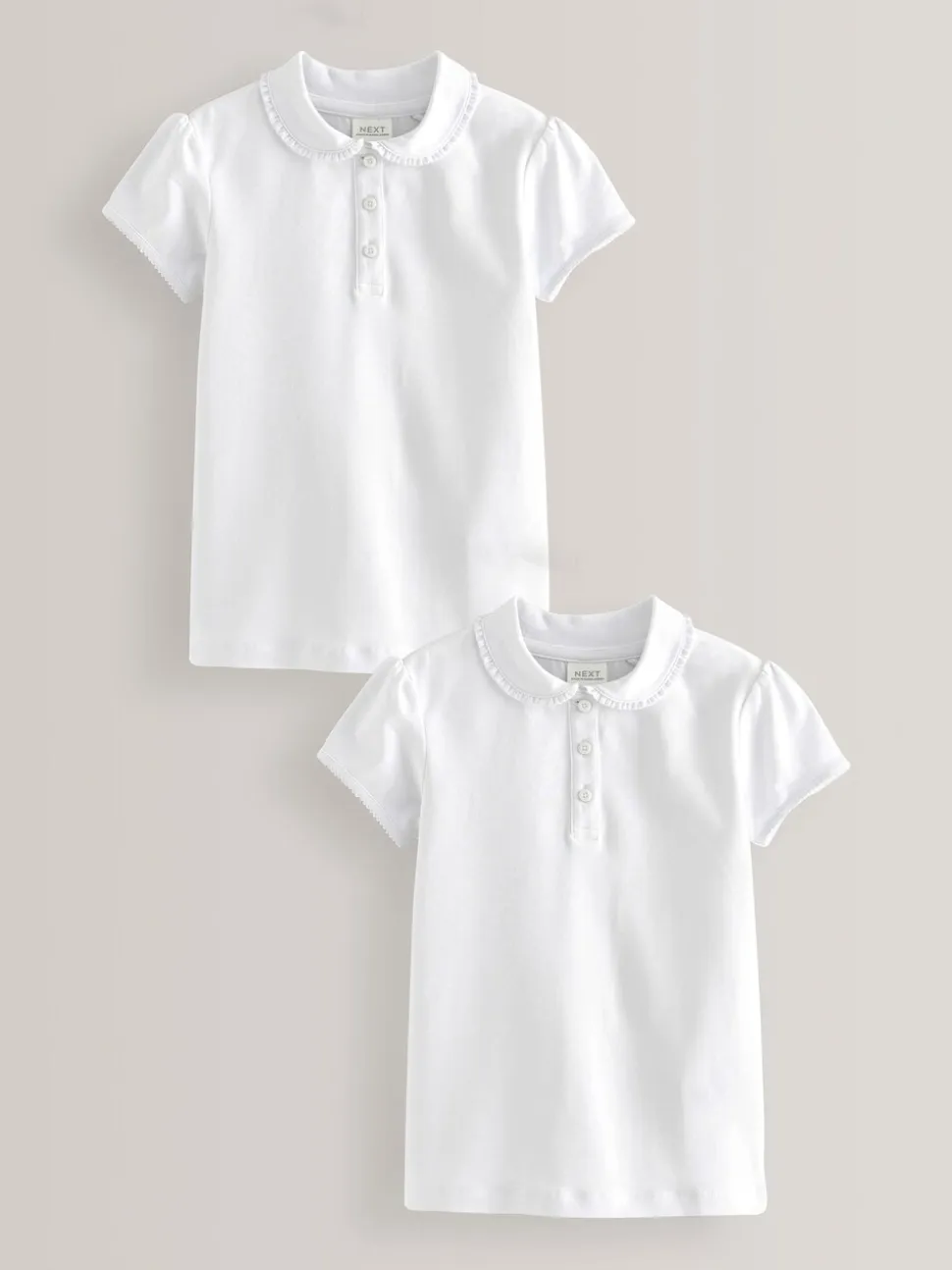 Wit - 2 Pack katoenen stretchy schoolpoloTops met rucheskraag (3-16jr)