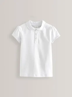 Wit - 2 Pack katoenen stretchy schoolpoloTops met rucheskraag (3-16jr)