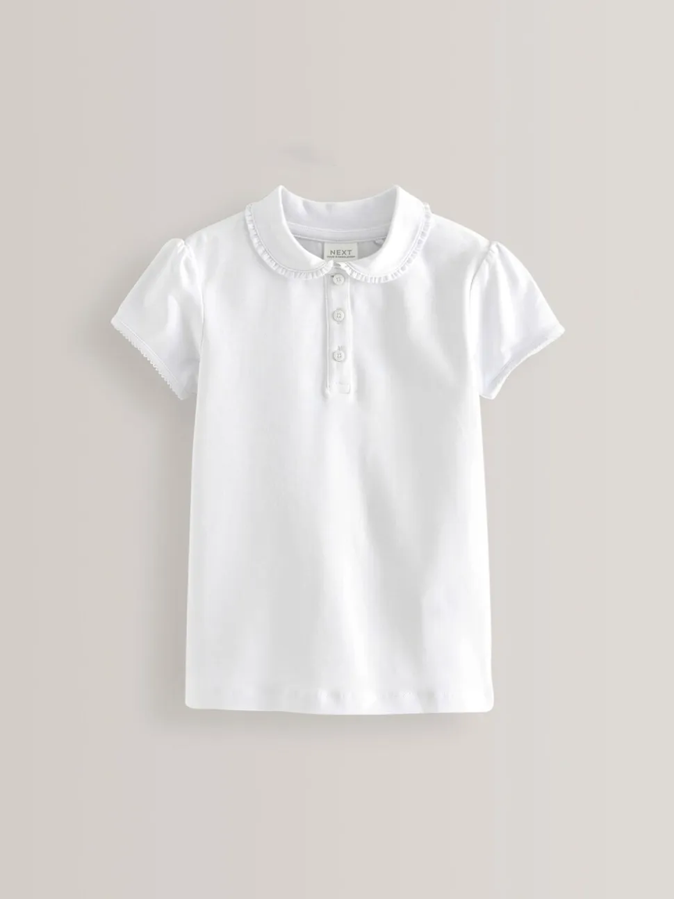 Wit - 2 Pack katoenen stretchy schoolpoloTops met rucheskraag (3-16jr)