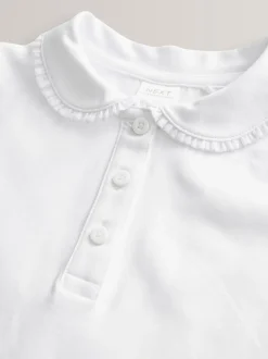 Wit - 2 Pack katoenen stretchy schoolpoloTops met rucheskraag (3-16jr)