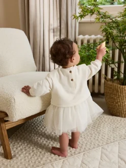 Wit - Baby Twofer mesh jurk (0mnd -2jr)