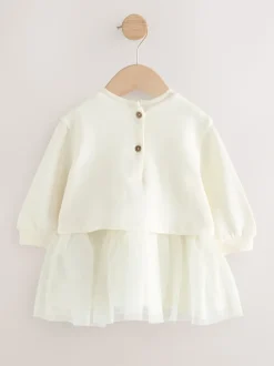 Wit - Baby Twofer mesh jurk (0mnd -2jr)