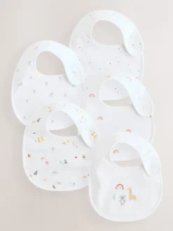 Wit - Babyslabbetjes met dierenprint 5 stuks