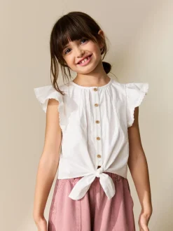 Wit - Blouse met gestrikte voorkant (3-16jr)