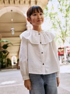 Wit - Blouse met ruches aan de kraag (3-16jr)