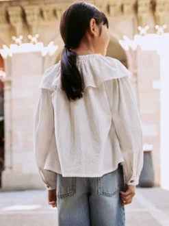 Wit - Blouse met ruches aan de kraag (3-16jr)