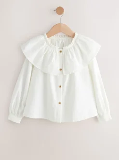 Wit - Blouse met ruches aan de kraag (3-16jr)