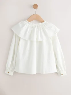 Wit - Blouse met ruches aan de kraag (3-16jr)