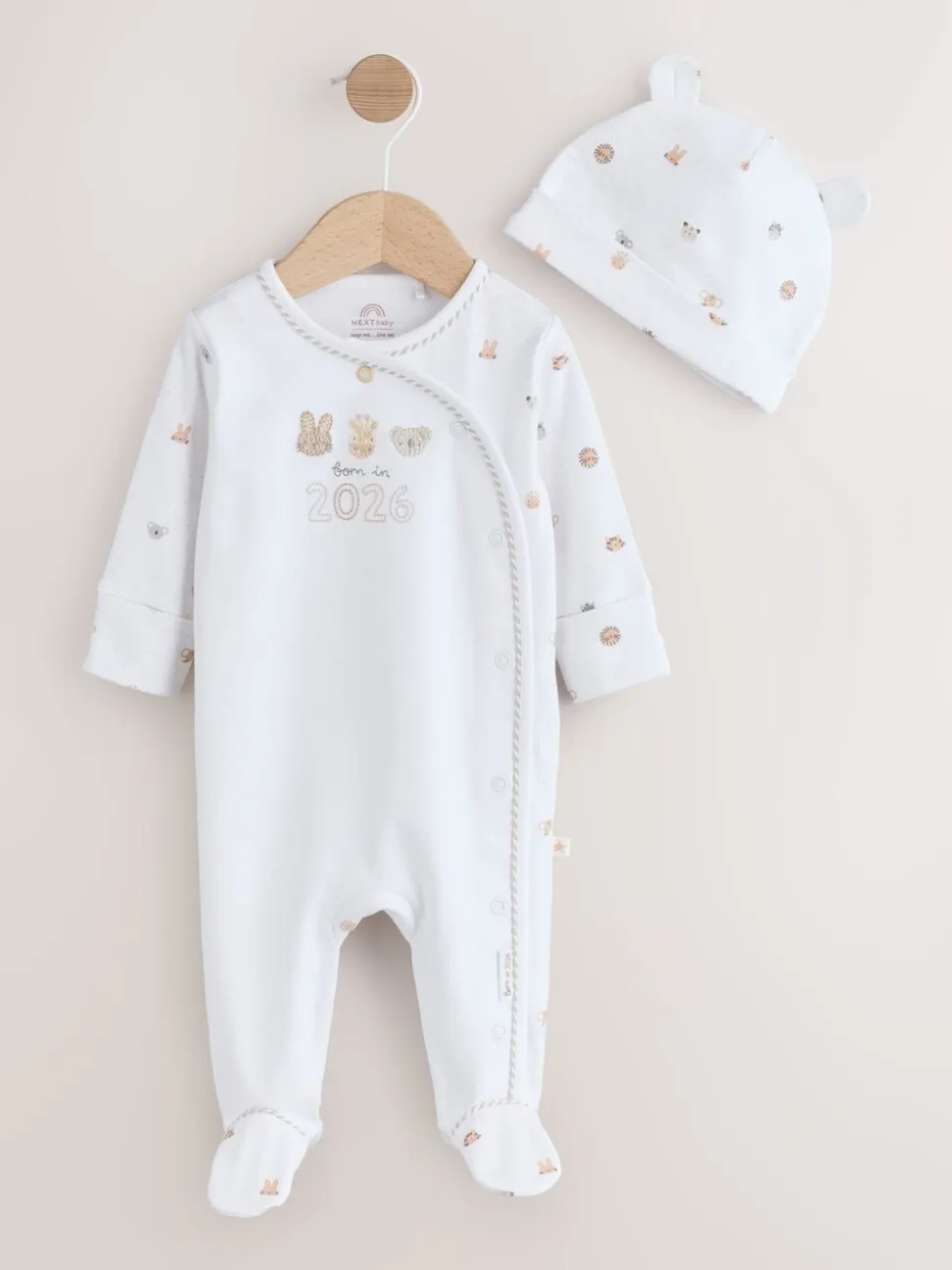 Wit - Born in 2026 baby pyjama en muts set (0 - 9 mnd)