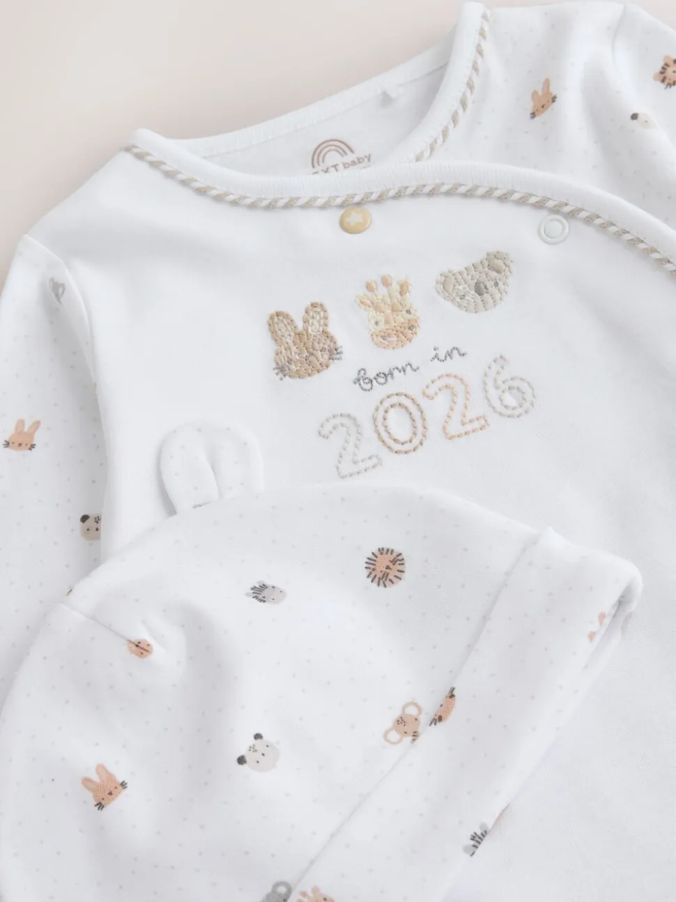 Wit - Born in 2026 baby pyjama en muts set (0 - 9 mnd)