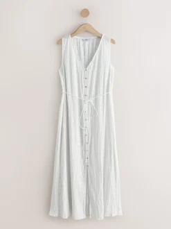 Wit - Button Through Tie Waist Sleeveless Maxi Dress