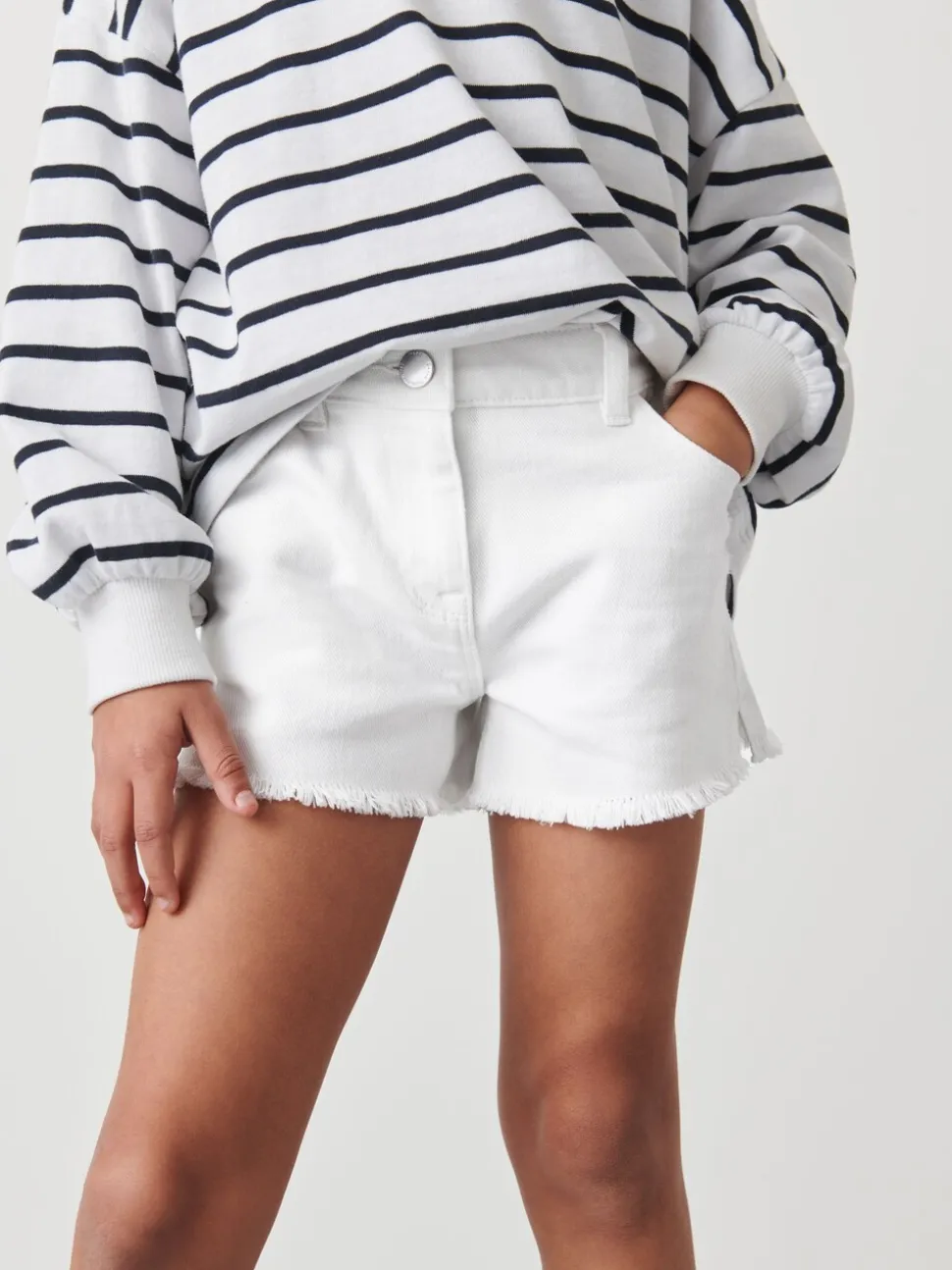 Wit - Denim shorts met rafels (3-16jr)