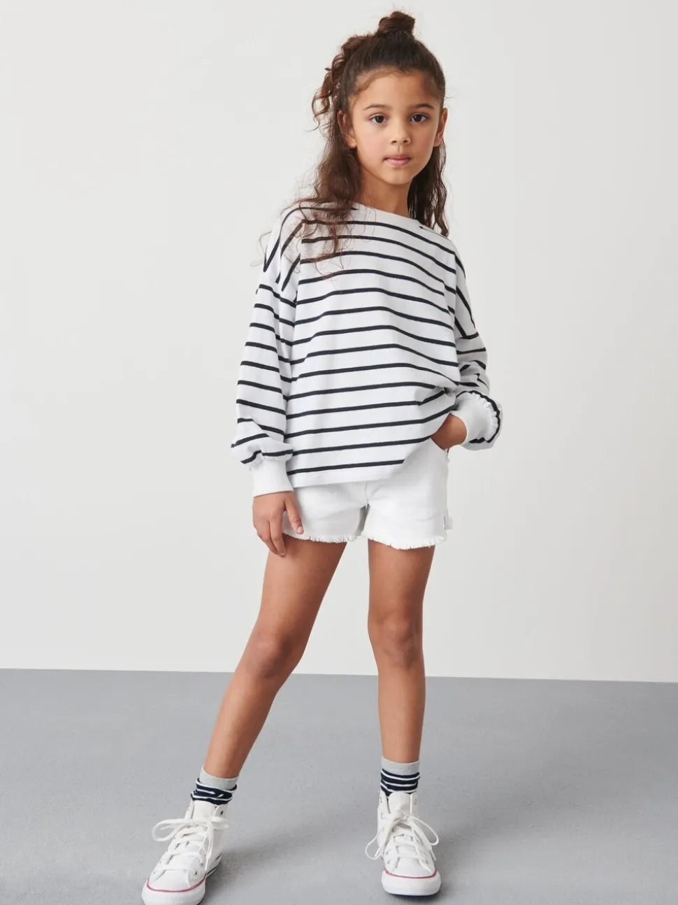 Wit - Denim shorts met rafels (3-16jr)