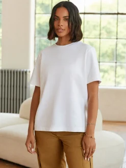 Wit - Dik T-shirt met ronde hals en korte mouwen