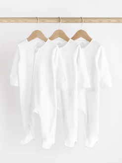 Wit - Essential 100% Katoenen babypakjes met rits 3 Pack (0-3jr)