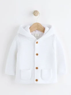 Wit - Gebreid babyvest met capuchon
