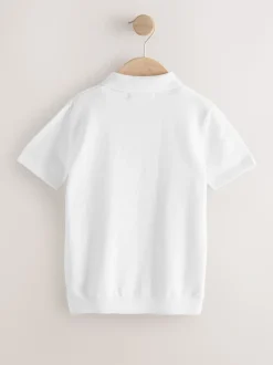 Wit - Gebreid poloshirt met rits bij de hals (3-16jr)