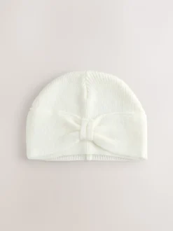 Wit - Gebreide babymuts met strik en tulband (0mnd-2jr)