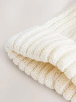 Wit - Geribbelde beanie-muts met pompon (3mnd -16jr)