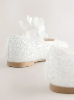Wit - Glitter vlinderbandjes gelegenheidsschoenen