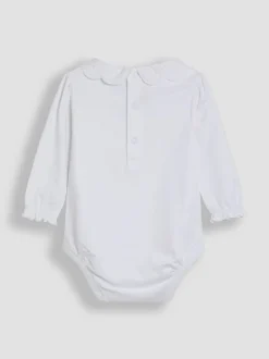 Wit - JoJo Maman Bébé Broderie Collar Long Sleeve Bodysuit