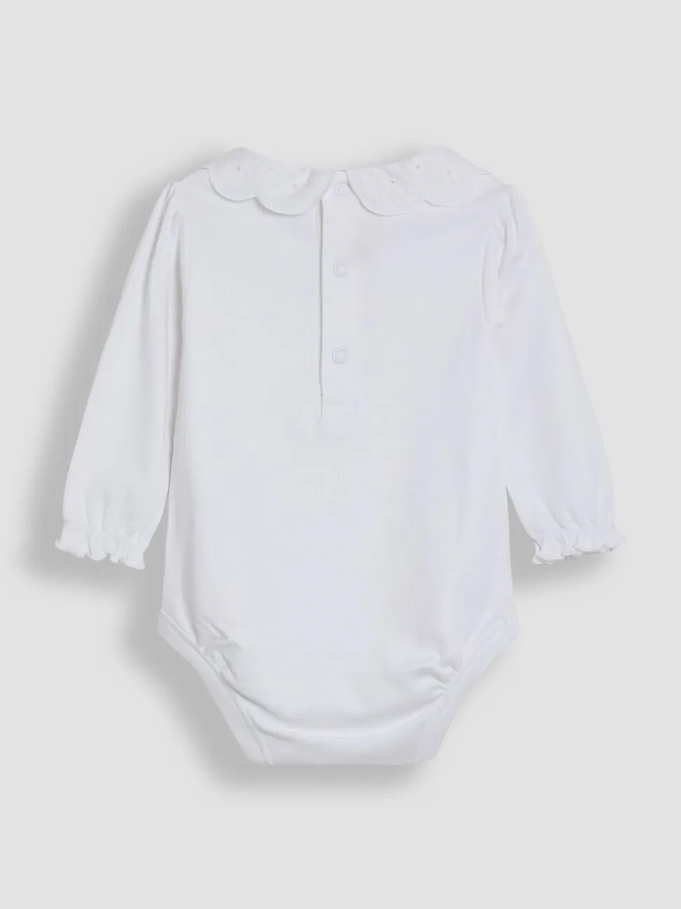 Wit - JoJo Maman Bébé Broderie Collar Long Sleeve Bodysuit