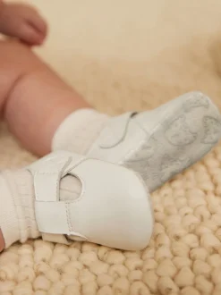 Wit - Leren babyschoen met T-bandje (0 - 24 mnd)