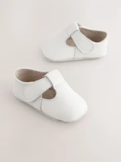 Wit - Leren babyschoen met T-bandje (0 - 24 mnd)