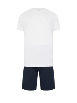 Wit / marineblauw - BadRhino Big & Tall Lounge 100% katoenen short en T-shirt set