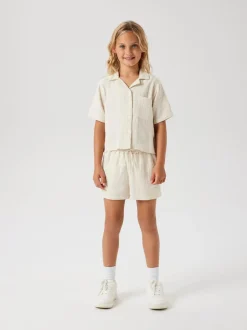 Wit - Name It 100% katoenen linnenlook overhemden met trekkoordsluiting